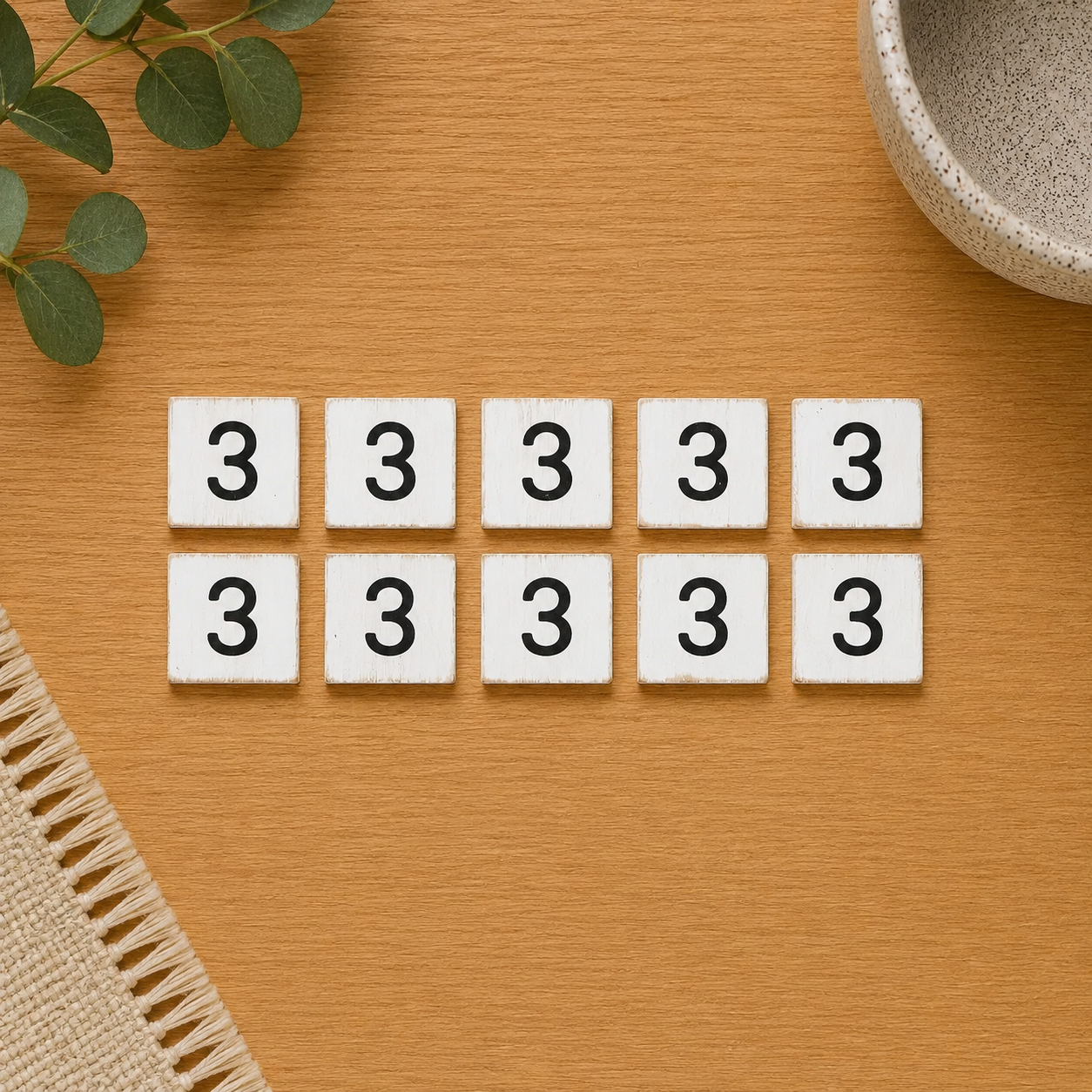 Wood Number Tiles - "3" White & Black (Set of 10) | Letterboard Collection