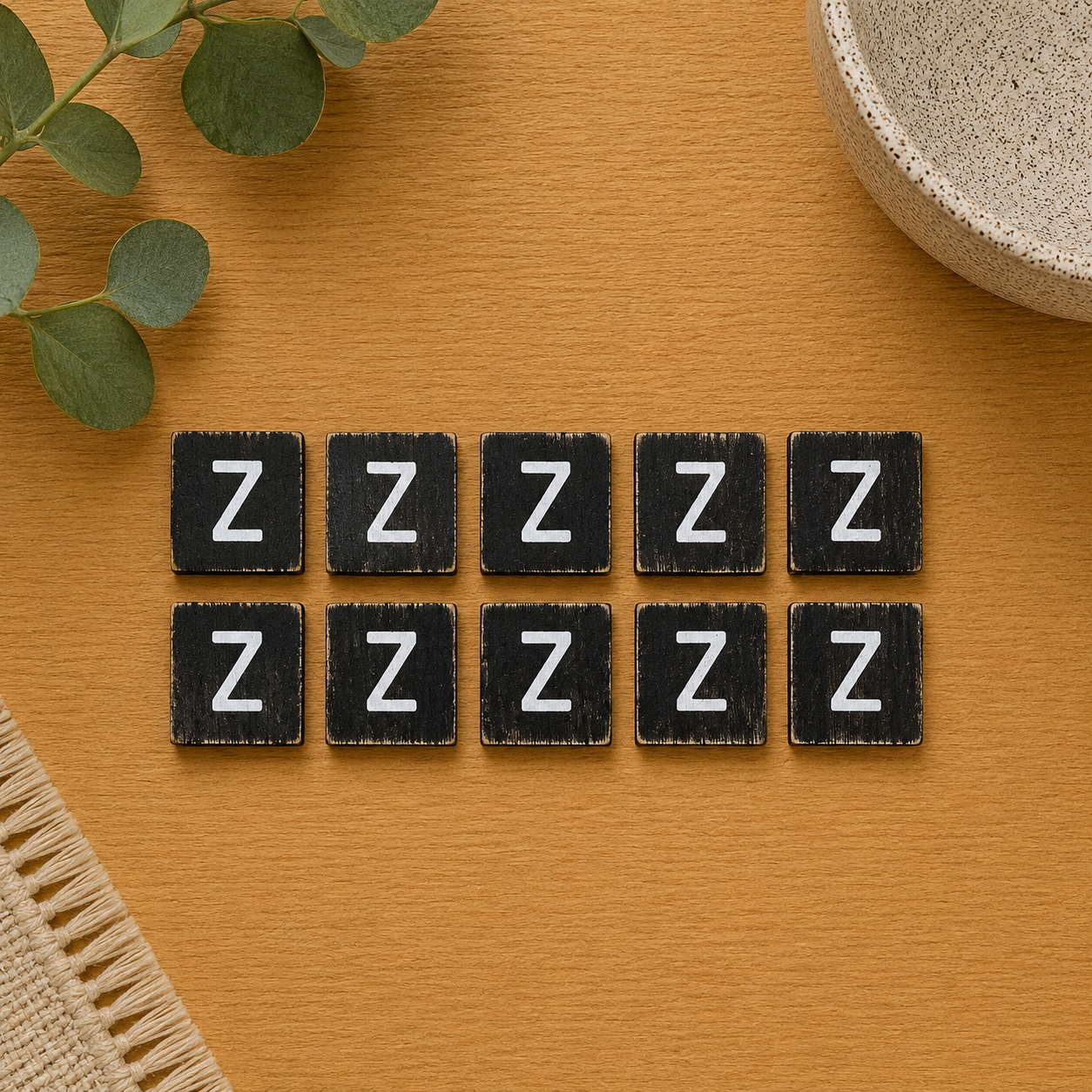 Wood Letter Tiles - "Z" Black & White (Set of 10) | Letterboard Collection