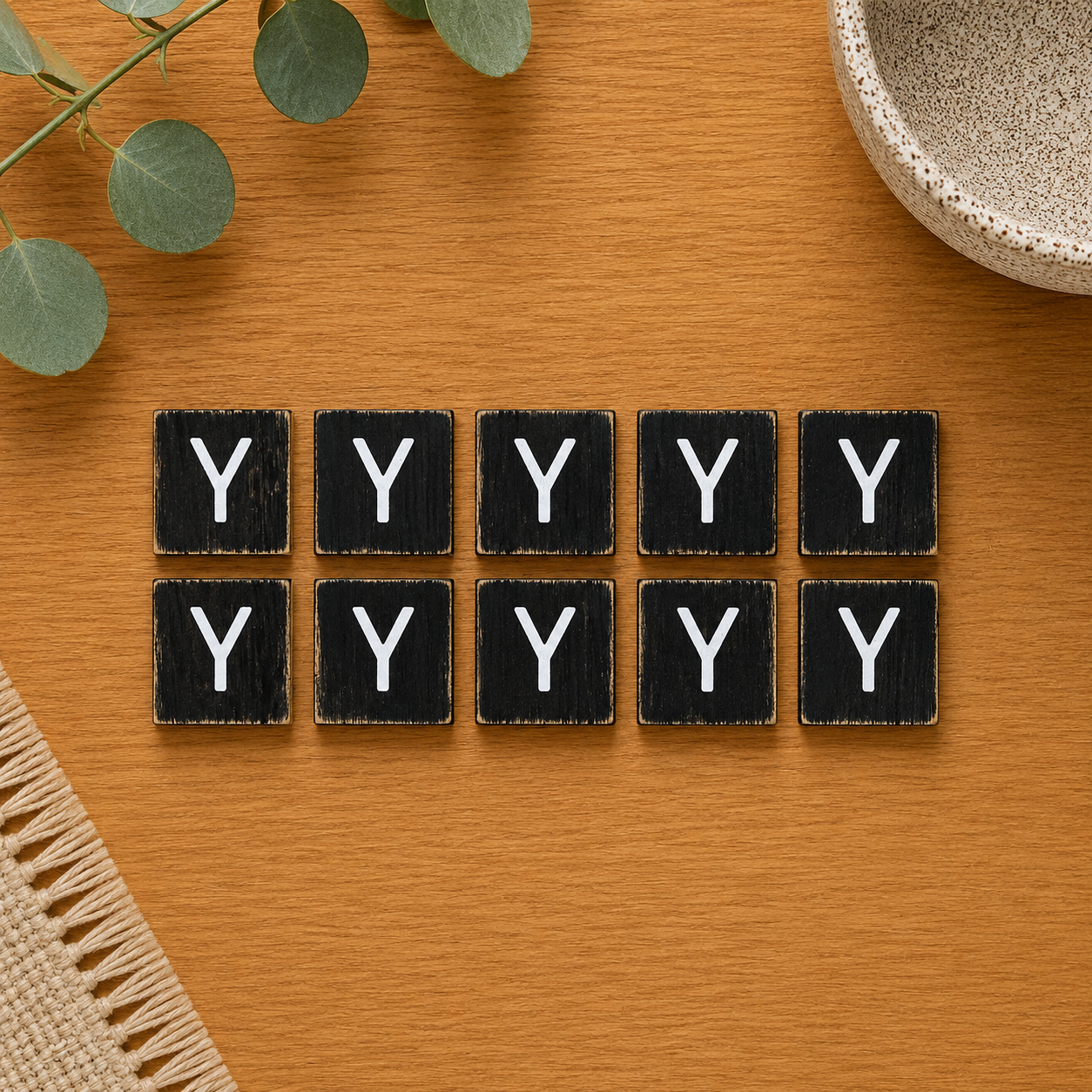 Wood Letter Tiles - "Y" Black & White (Set of 10) | Letterboard Collection