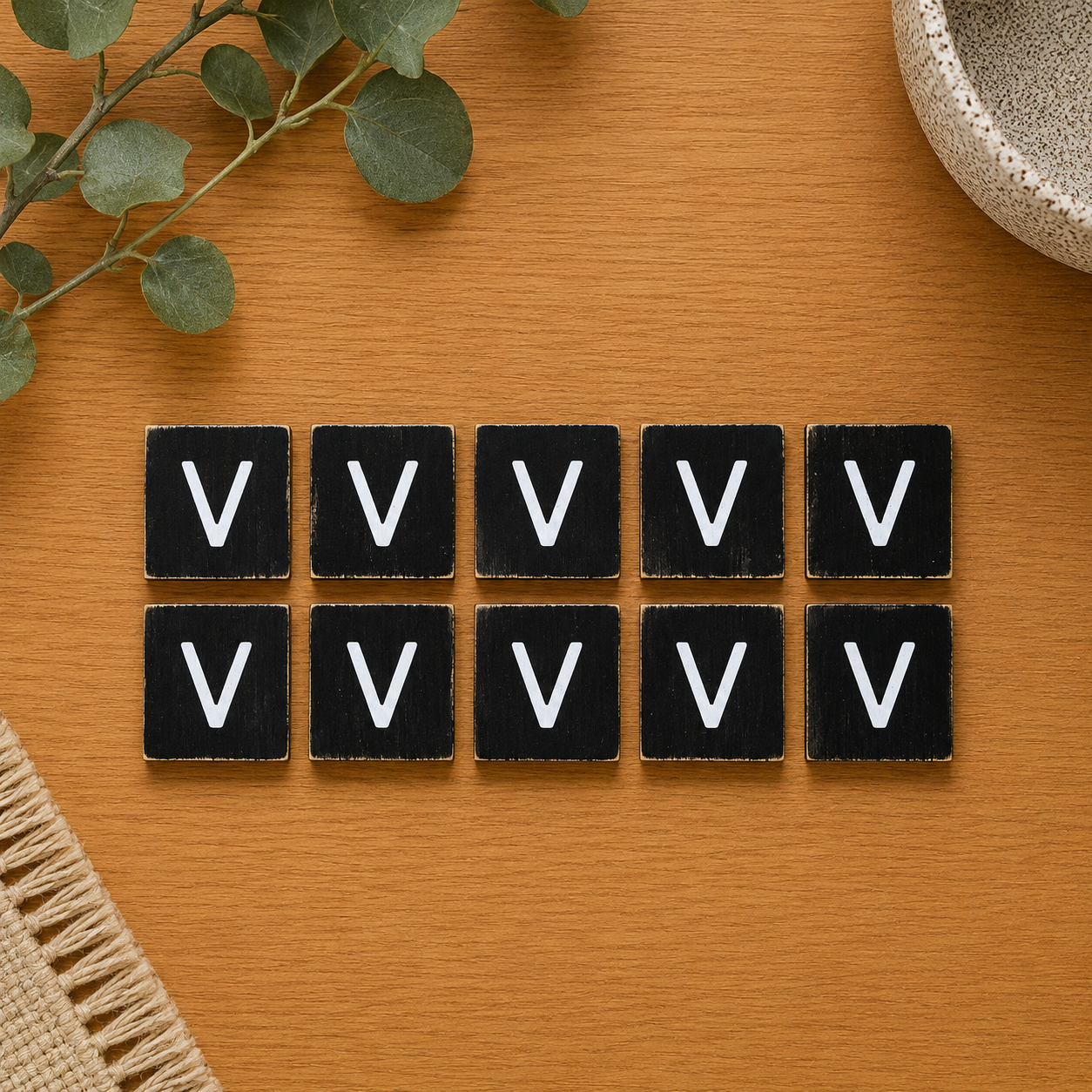 Wood Letter Tiles - "V" Black & White (Set of 10) | Letterboard Collection