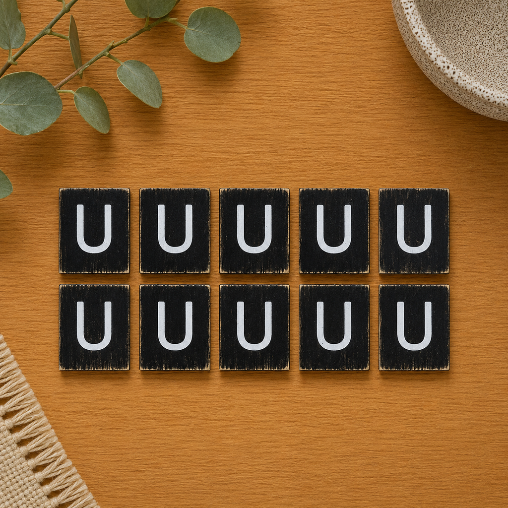 Wood Letter Tiles - "U" Black & White (Set of 10) | Letterboard Collection
