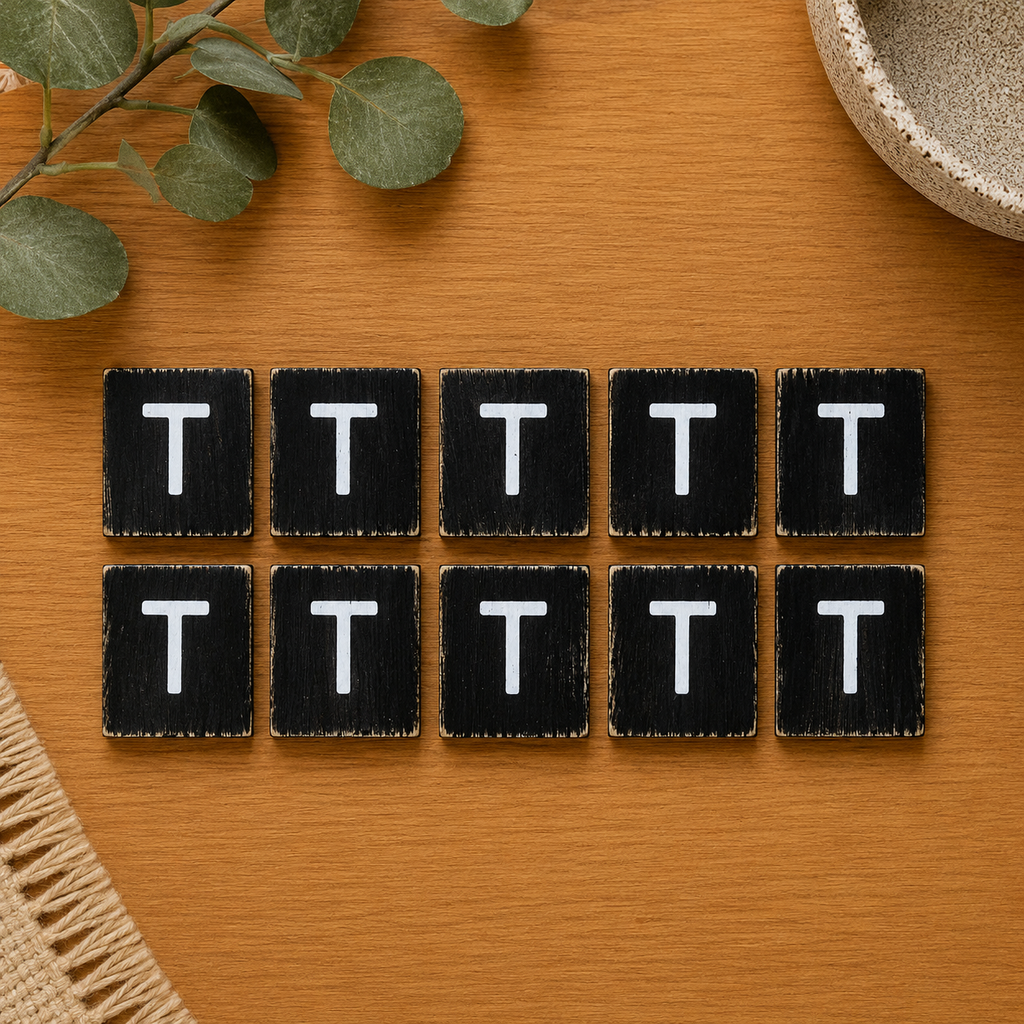 Wood Letter Tiles - "T" Black & White (Set of 10) | Letterboard Collection