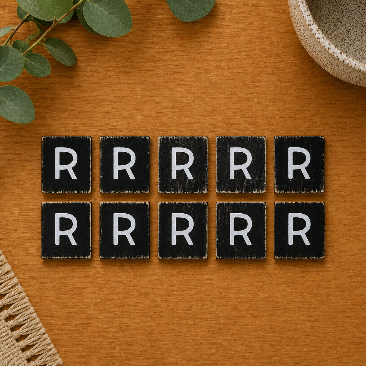 Wood Letter Tiles - "R" Black & White (Set of 10) | Letterboard Collection