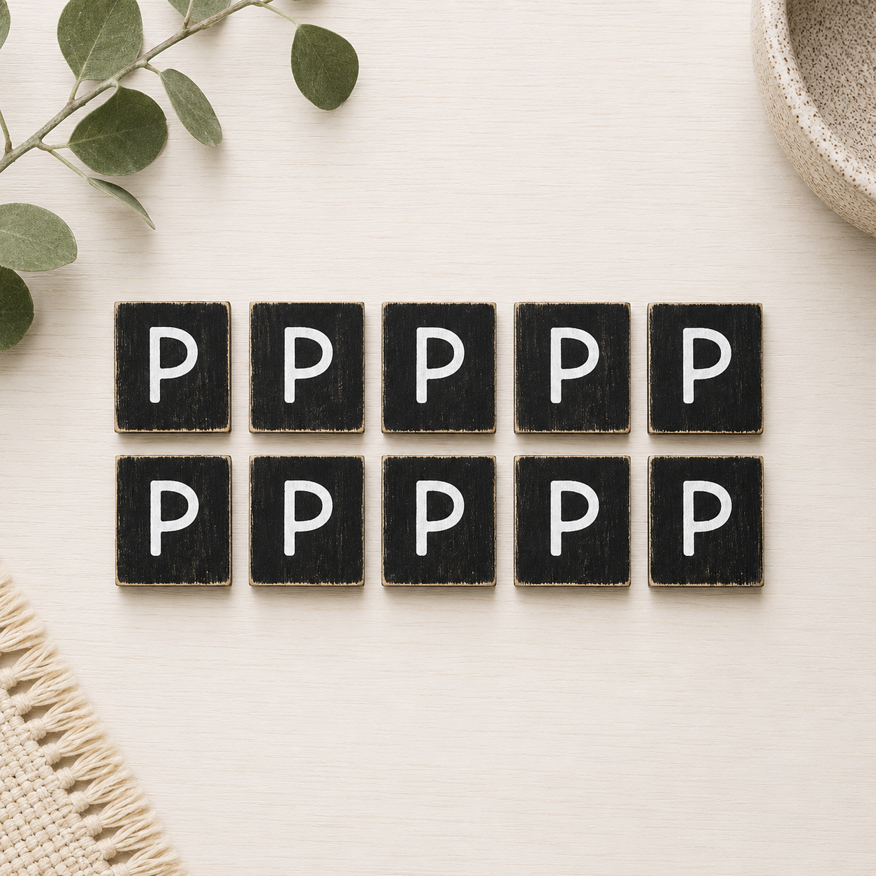 Wood Letter Tiles - "P" Black & White (Set of 10) | Letterboard Collection
