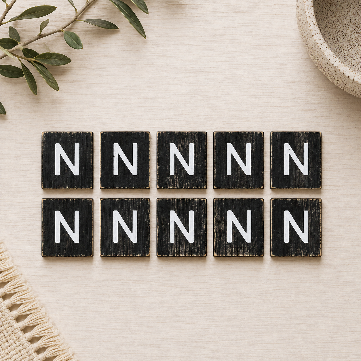 Wood Letter Tiles - "N" Black & White (Set of 10) | Letterboard Collection