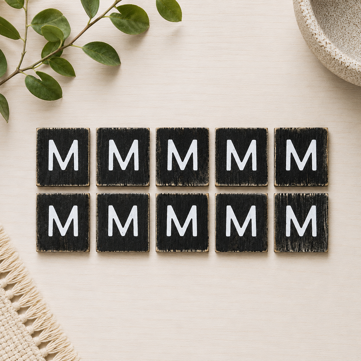 Wood Letter Tiles - "M" Black & White (Set of 10) | Letterboard Collection