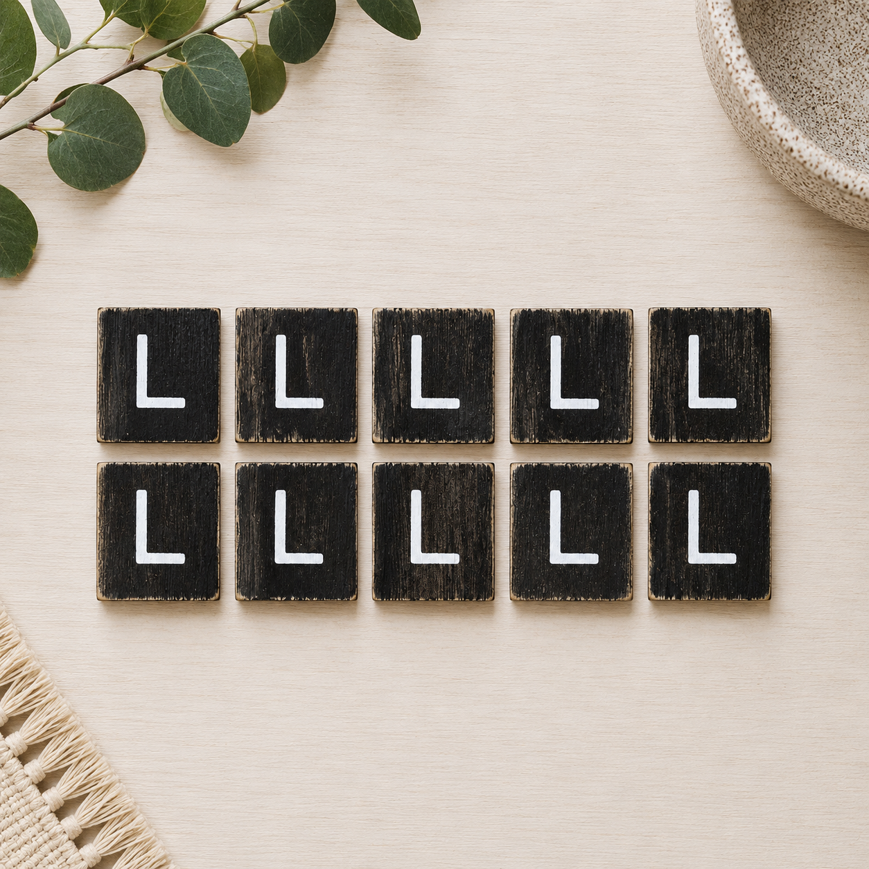 Wood Letter Tiles - "L" Black & White (Set of 10) | Letterboard Collection