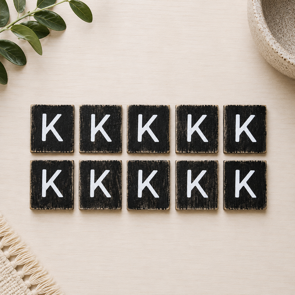 Wood Letter Tiles - "K" Black & White (Set of 10) | Letterboard Collection