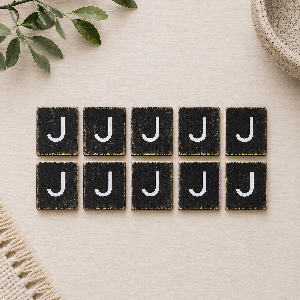 Wood Letter Tiles - "J" Black & White (Set of 10) | Letterboard Collection