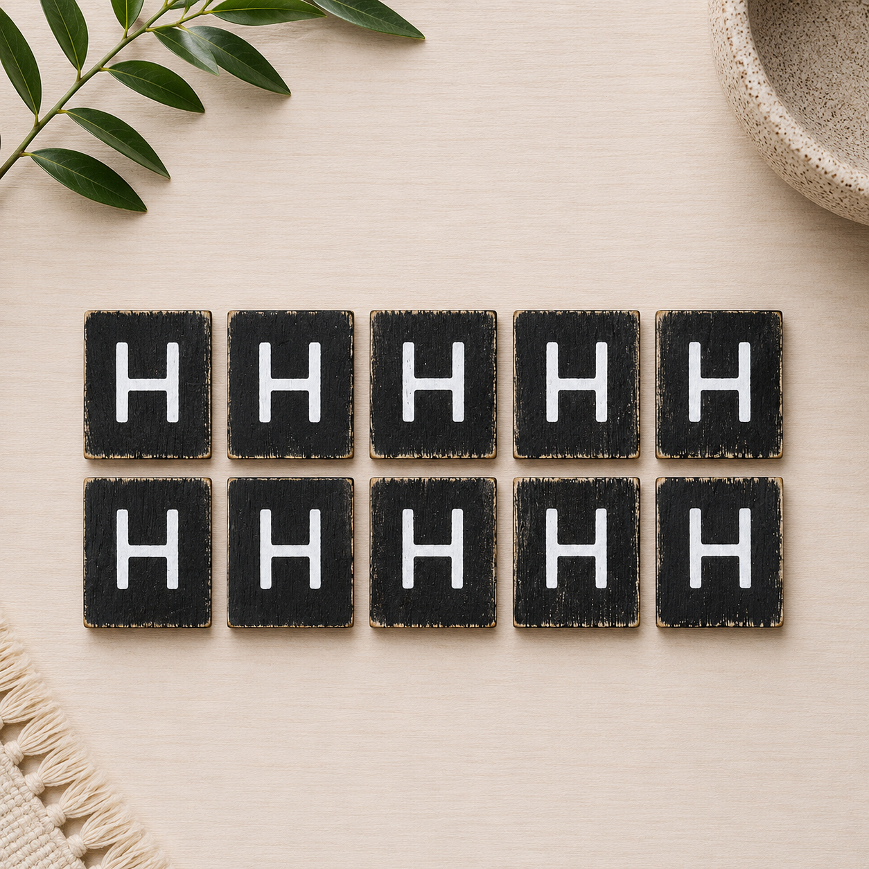 Wood Letter Tiles - "H" Black & White (Set of 10) | Letterboard Collection