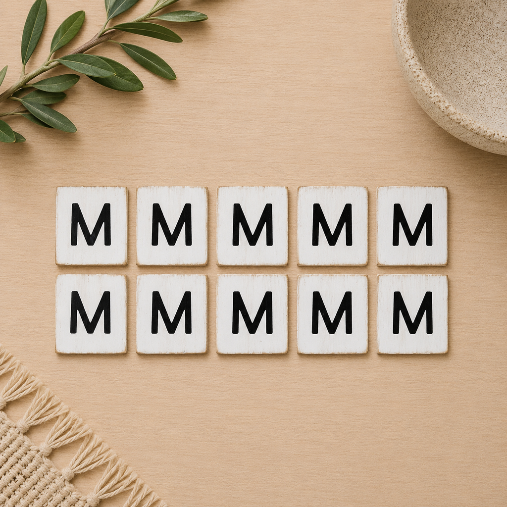Wood Letter Tiles - "M" White & Black (Set of 10) | Letterboard Collection