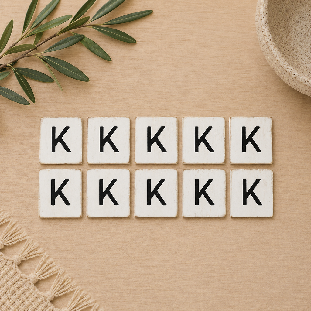 Wood Letter Tiles - "K" White & Black (Set of 10) | Letterboard Collection