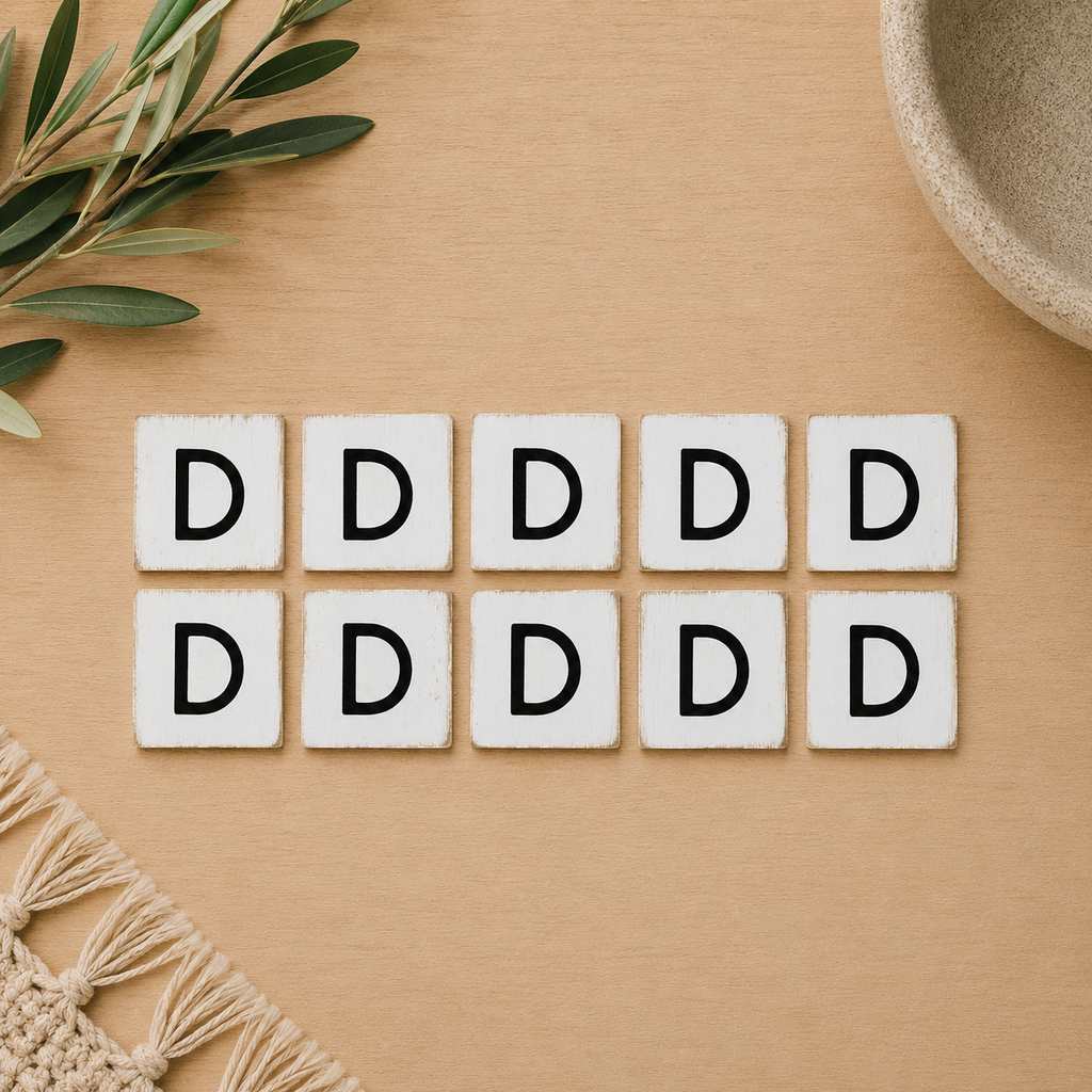 Wood Letter Tiles - "D" White & Black (Set of 10) | Letterboard Collection