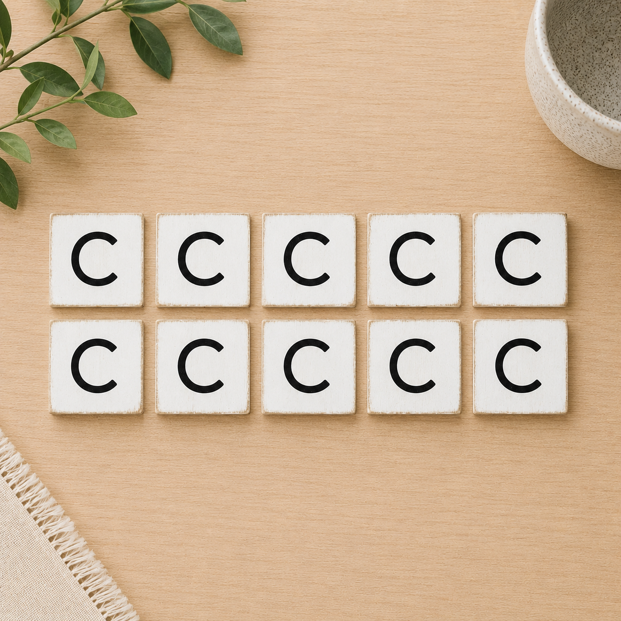 Wood Letter Tiles - "C" White and Black (Set of 10) | Letterboard Collection