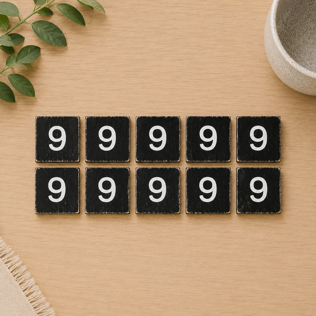 Wood Number Tiles - "9" Black and White (Set of 10) | Letterboard Collection