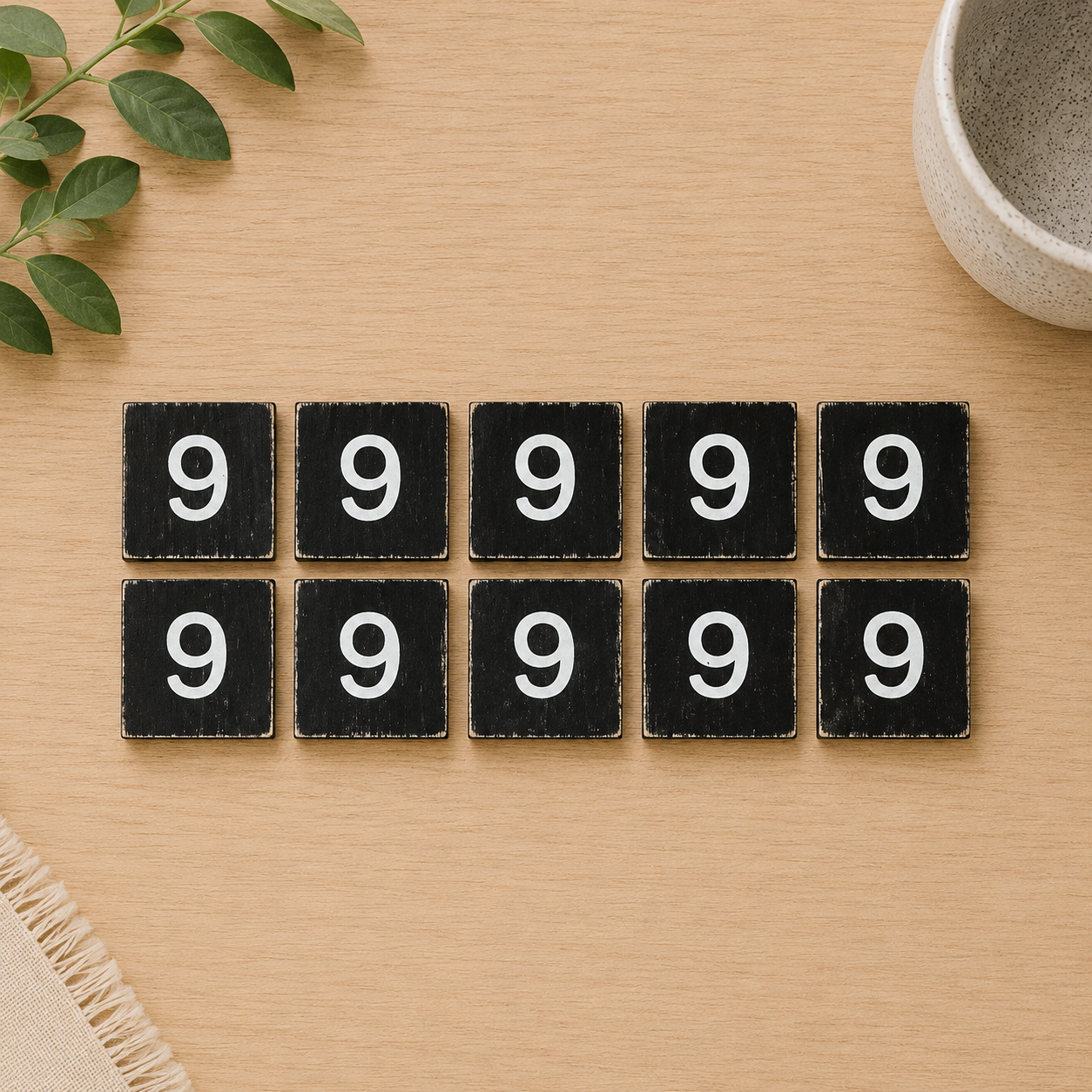 Wood Number Tiles - "9" Black and White (Set of 10) | Letterboard Collection