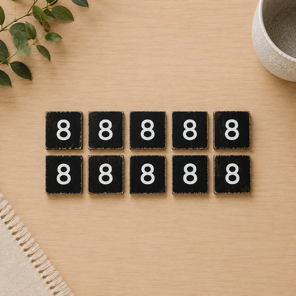 Wood Number Tiles - "8" Black & White (Set of 10) | Letterboard Collection