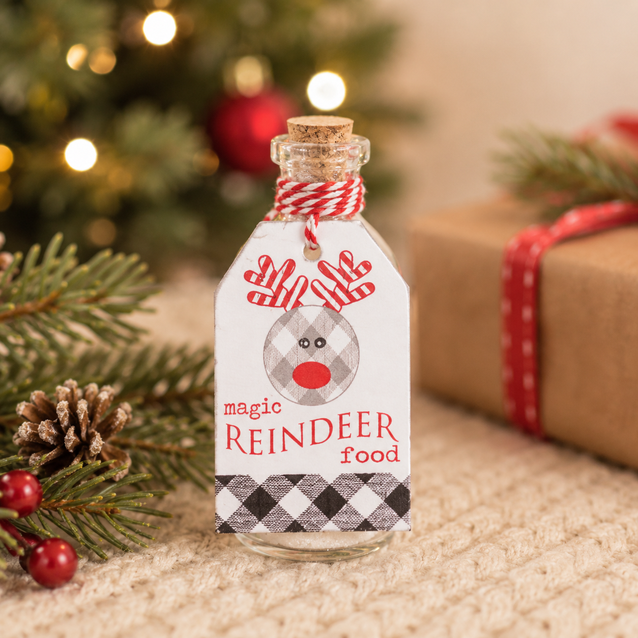 3" Wood Tag and Glass Container Set of 3 - Magic Reindeer Food