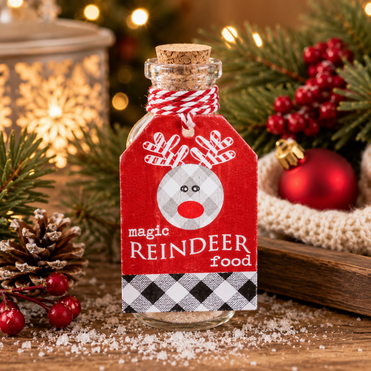 3" Wood Tag and Glass Container Set of 3 - Magic Reindeer Food