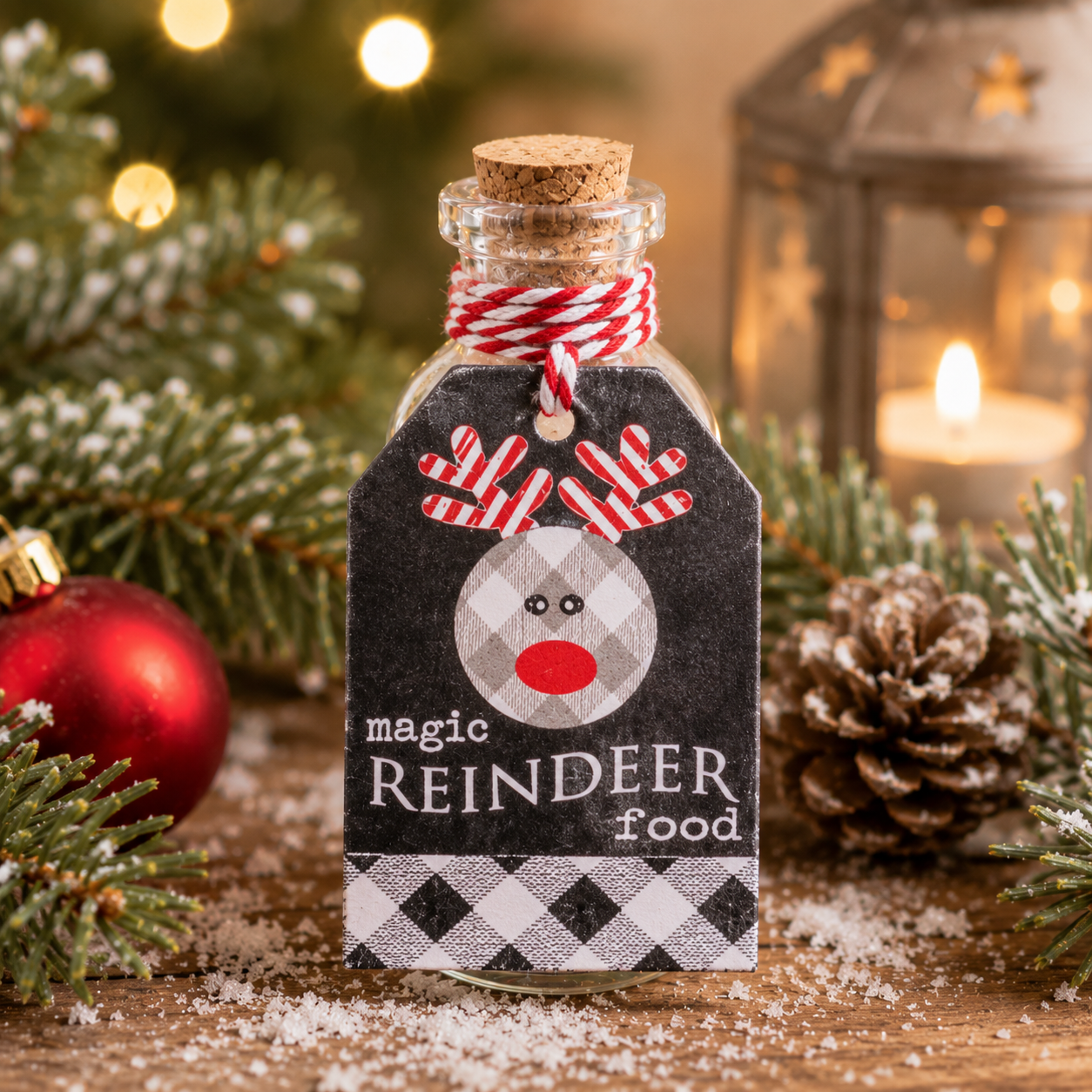 3" Wood Tag and Glass Container Set of 3 - Magic Reindeer Food