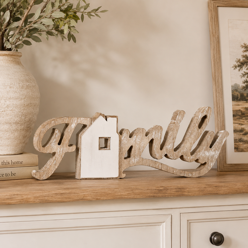 11" Wood Cutout - Family | Natural and White