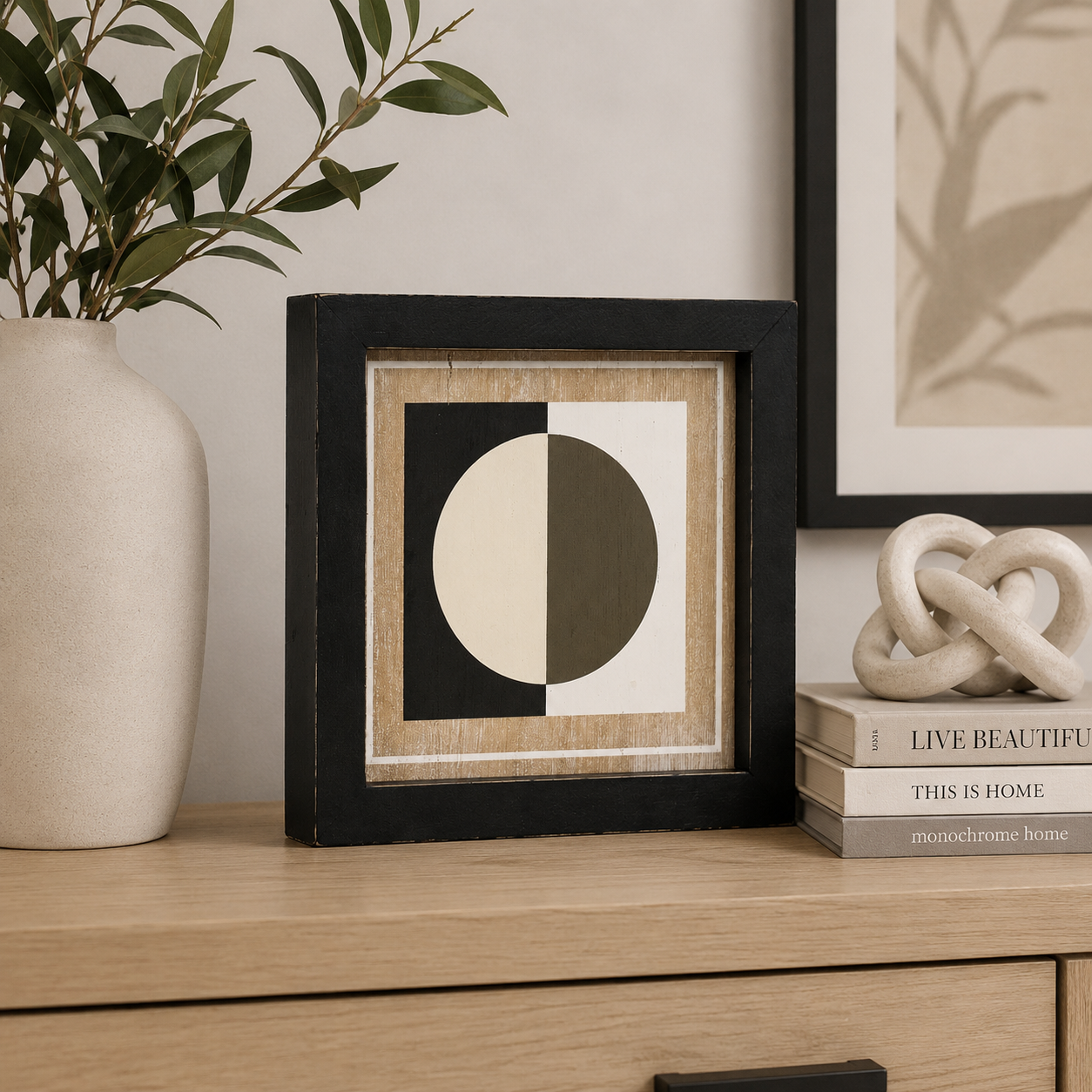 8" Reversible Wood Frame Sign - Stem/Circle | Multicolor | Neutral Mod Collection