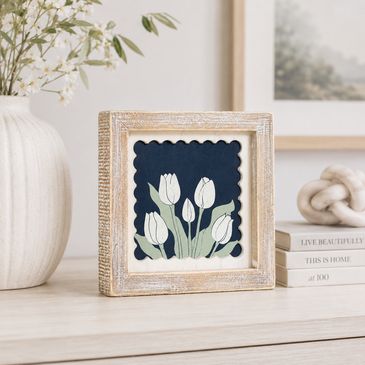 7" Reversible Wood Frame Sign - Tulip | Multicolor | Scallop Collection