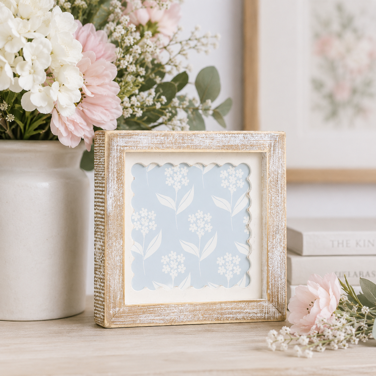 7" Reversible Wood Frame Sign - Flower | Multicolor | Scallop Collection