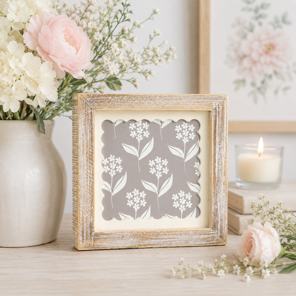 7" Reversible Wood Frame Sign - Flower | Multicolor | Scallop Collection