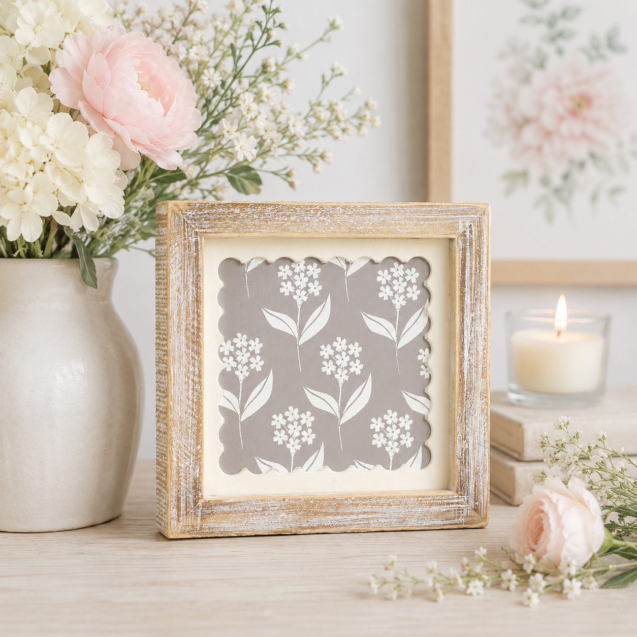 7" Reversible Wood Frame Sign - Flower | Multicolor | Scallop Collection