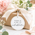 5" Round Wood Ornament - Celebrate | White and Black