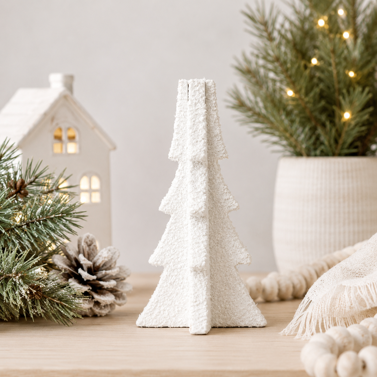 6" Wood Cutout Tree - Christmas | White