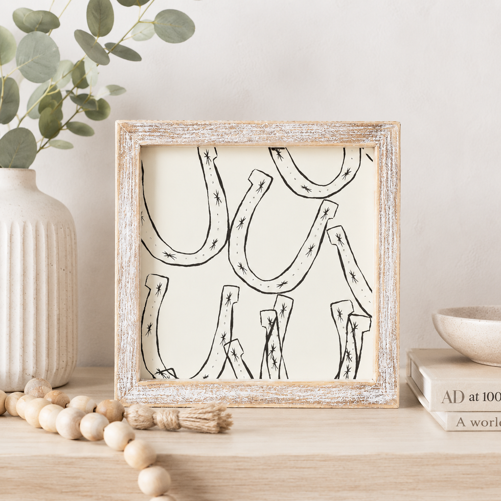 7" Reversible Wood Frame Sign - Jars/Horseshoe | Multicolor | Giddy Up Collection