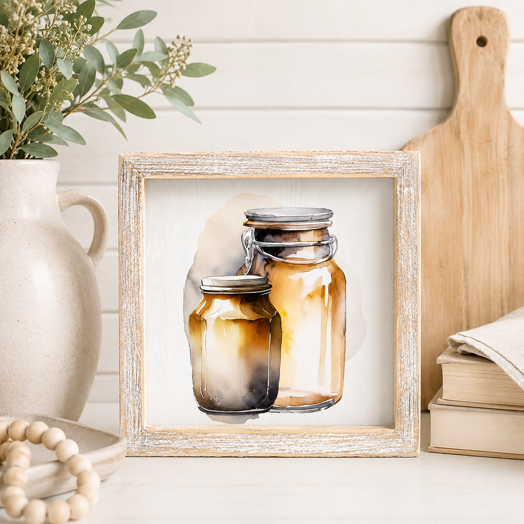 7" Reversible Wood Frame Sign - Jars/Horseshoe | Multicolor | Giddy Up Collection