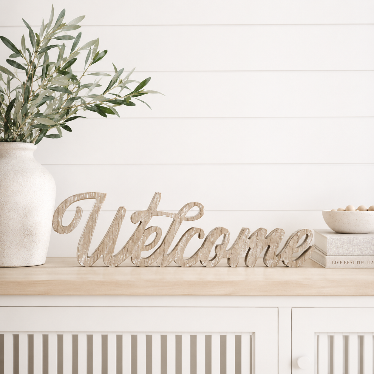 13" Wood Cutout - Welcome | Natural | Scripty Sign Collection