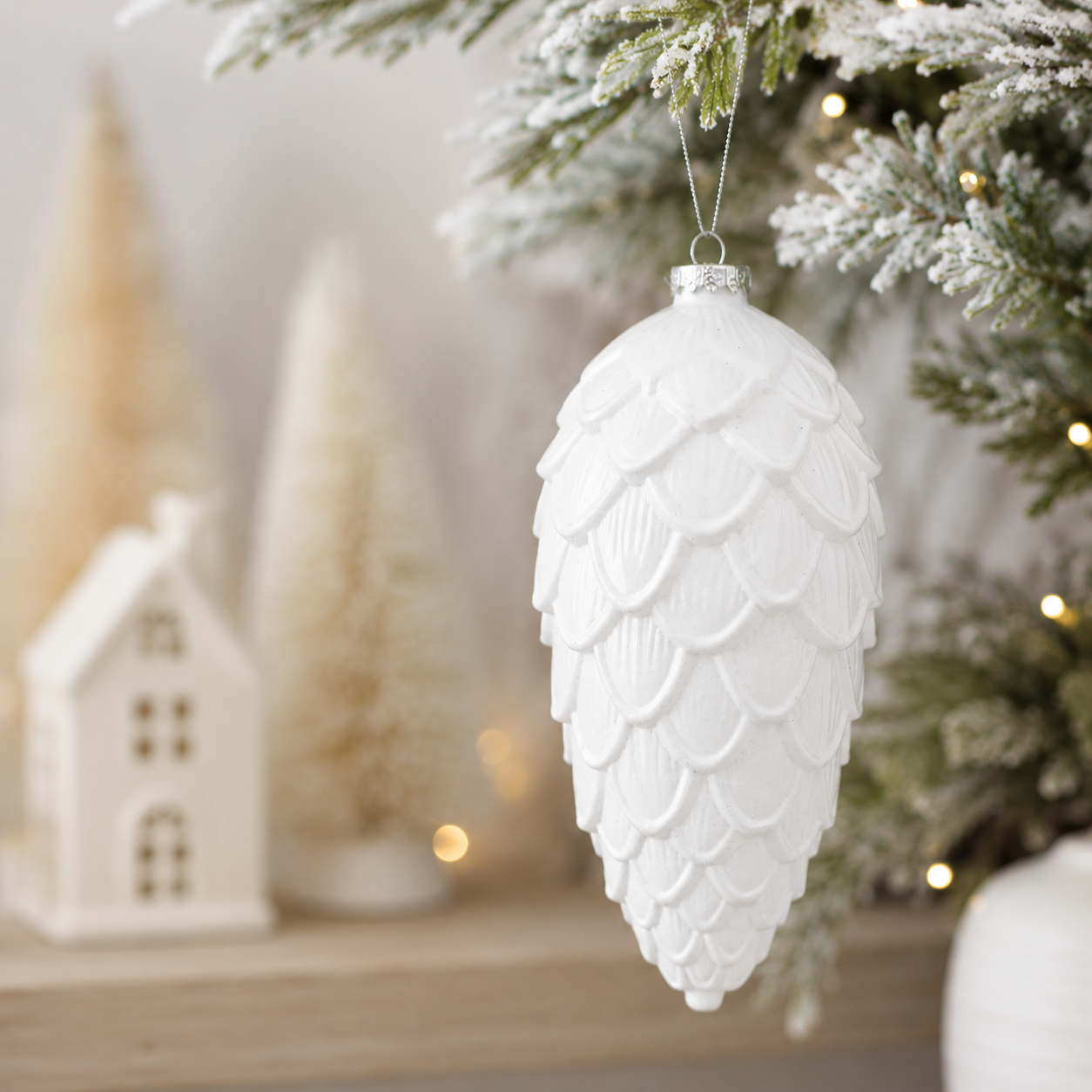8" Acrylic Pine Cone Ornament - White