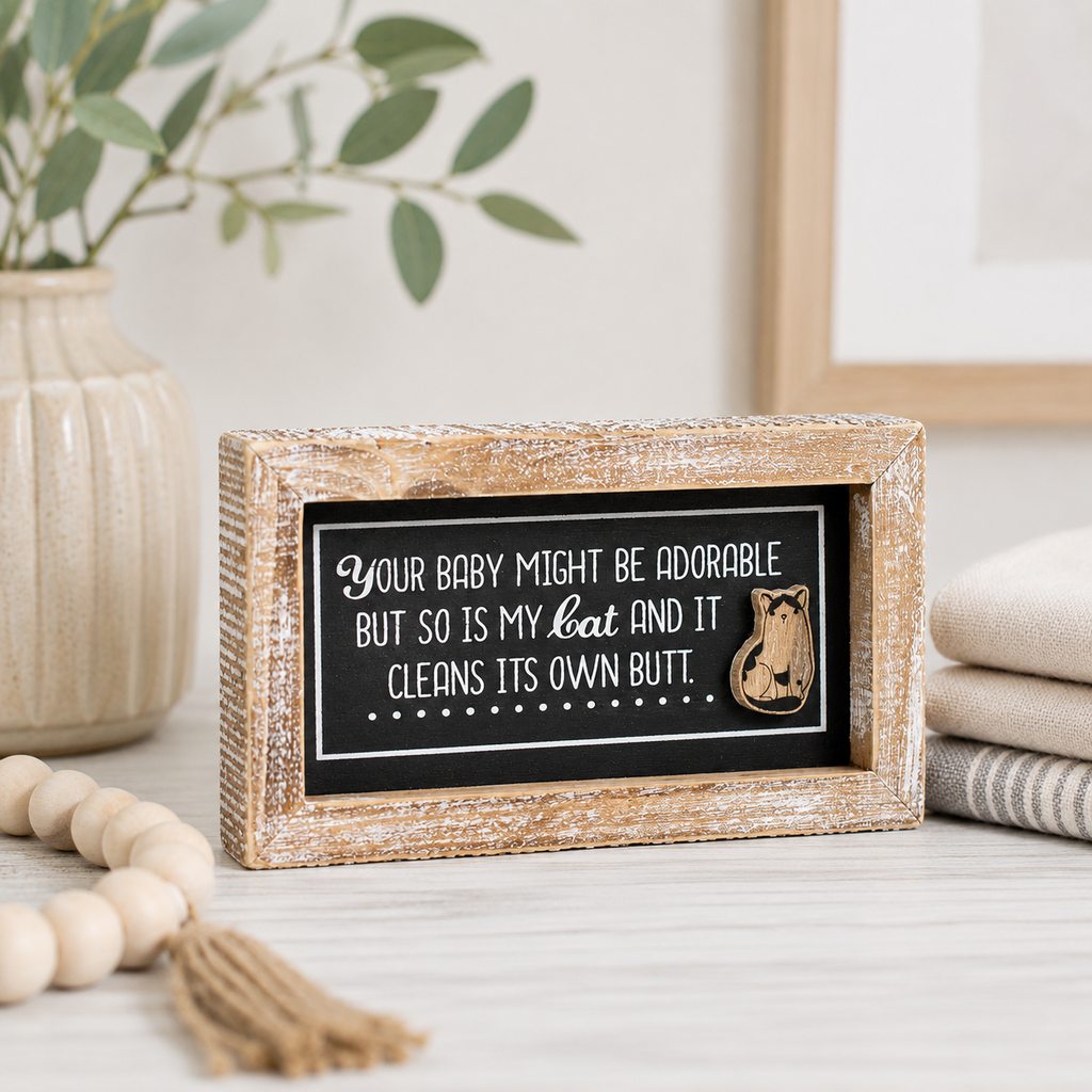 7" x 4" Reversible Wood Frame Sign - Cat Lady/Butt | Multicolor | Fur Babies Collection
