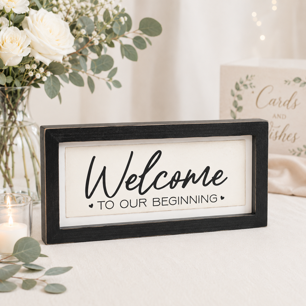 13" x 6" Reversible Wood Frame Sign - Beginning/Ever After | White and Black | You and Me Collection
