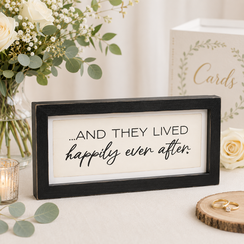 13" x 6" Reversible Wood Frame Sign - Beginning/Ever After | White and Black | You and Me Collection