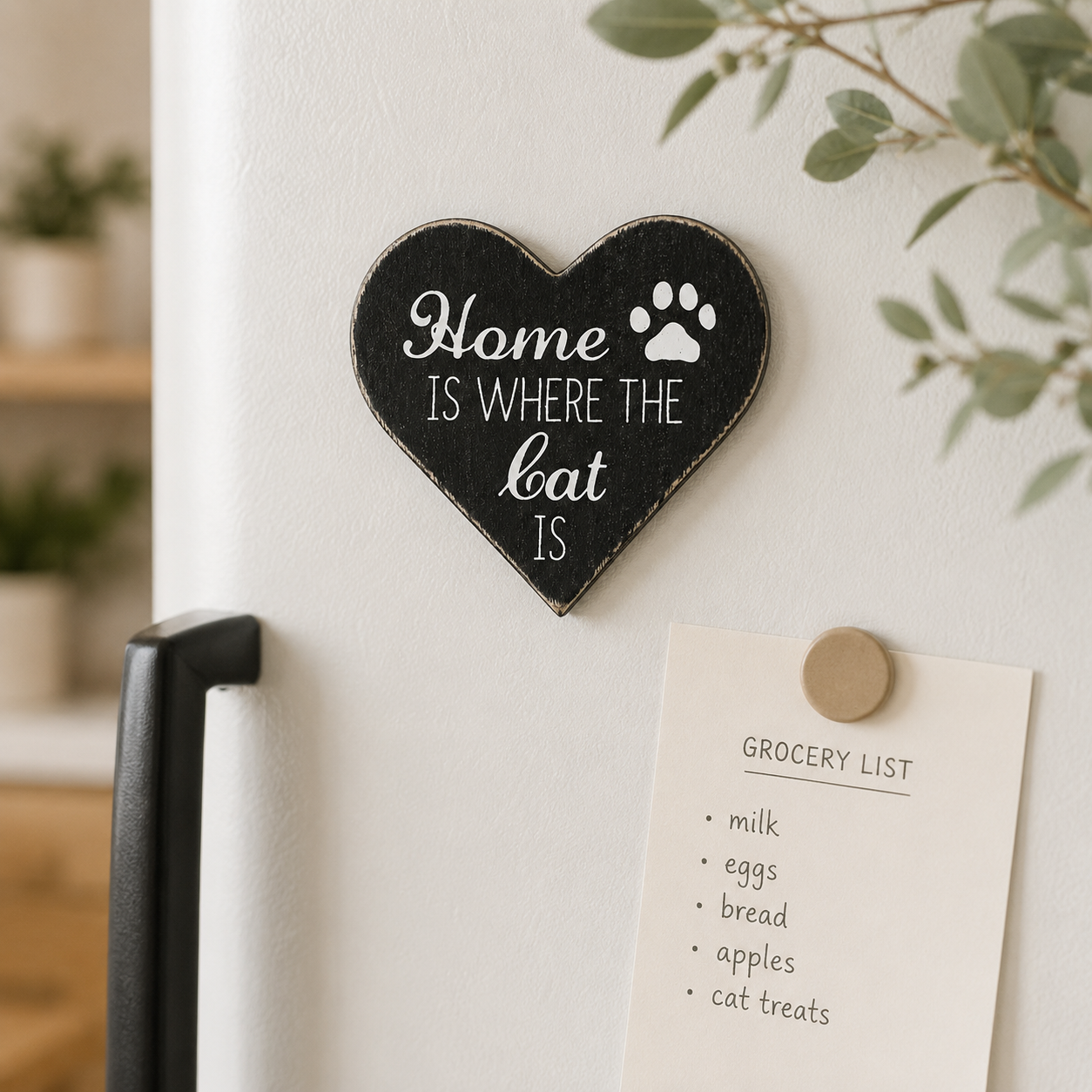 4" Wood Magnet - Cat | Black and White | Fur Babies Collection