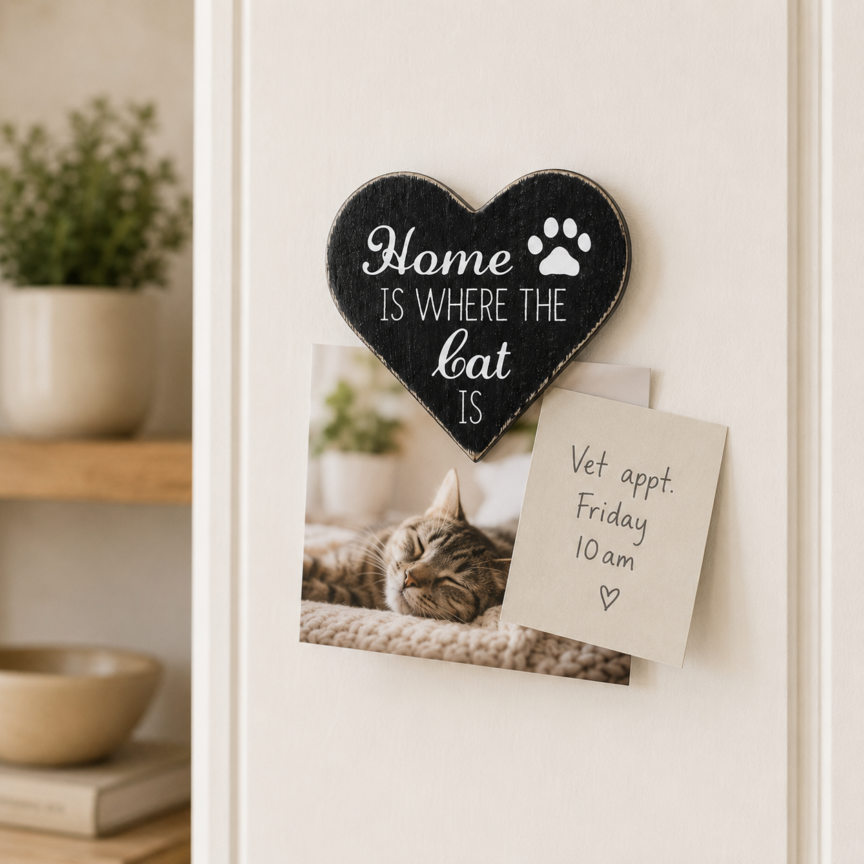 4" Wood Magnet - Cat | Black and White | Fur Babies Collection