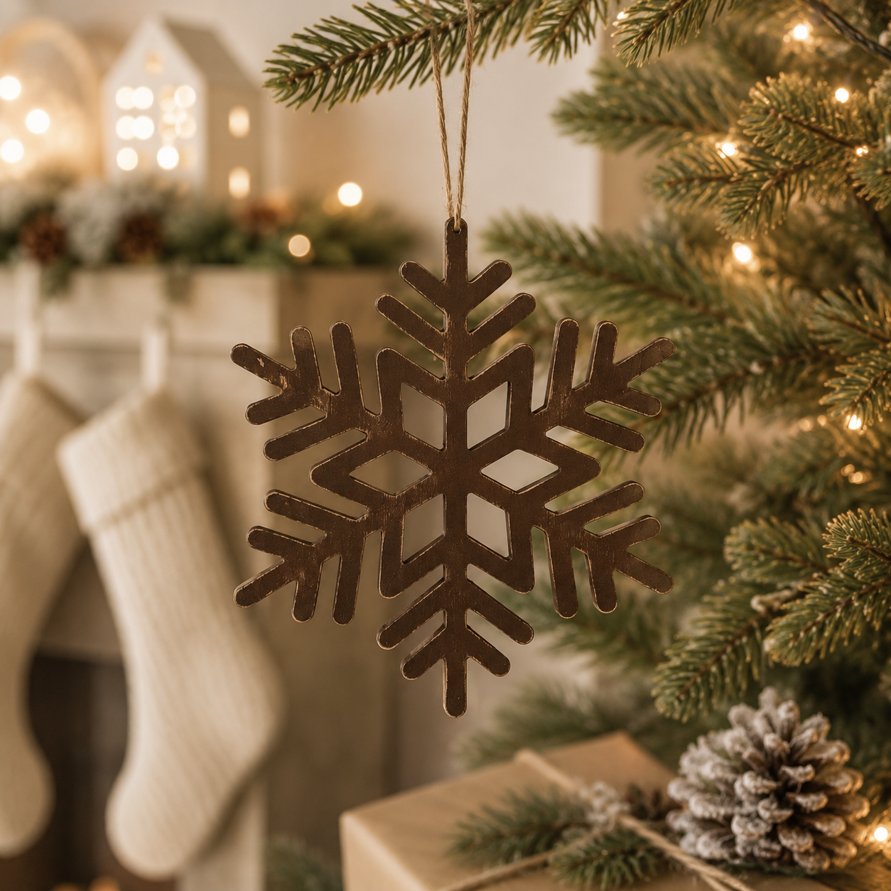 12" Wood Cutout Ornament - Snowflake | Brown