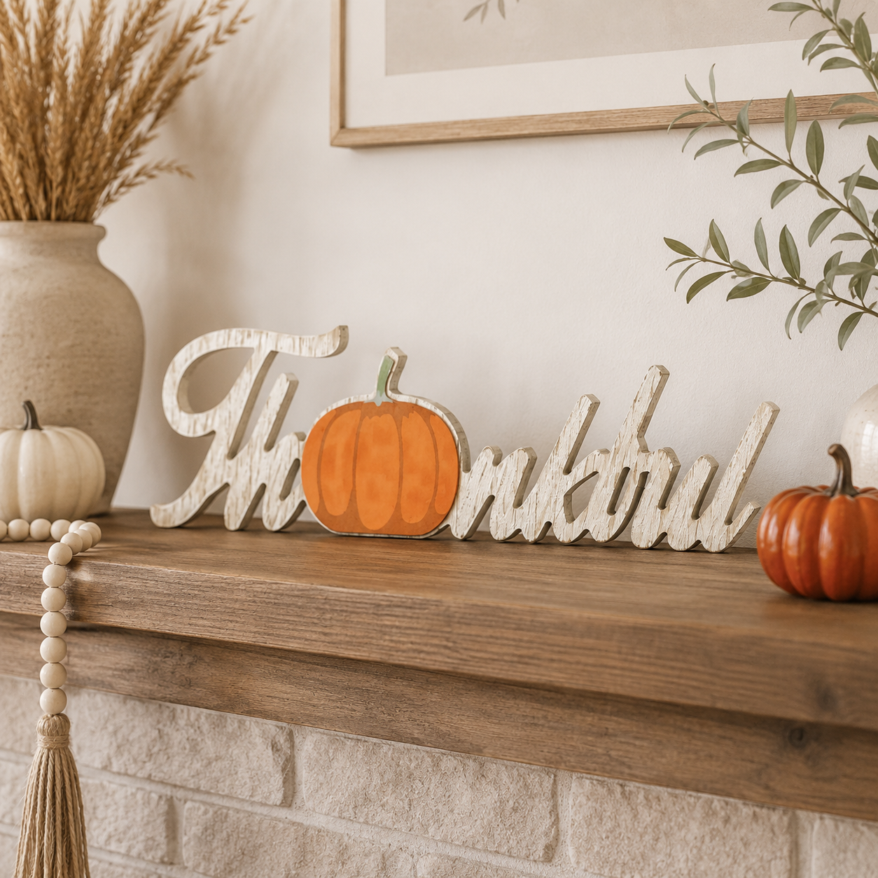 13" Wood Cutout - Thankful | Multicolor | Scripty Collection