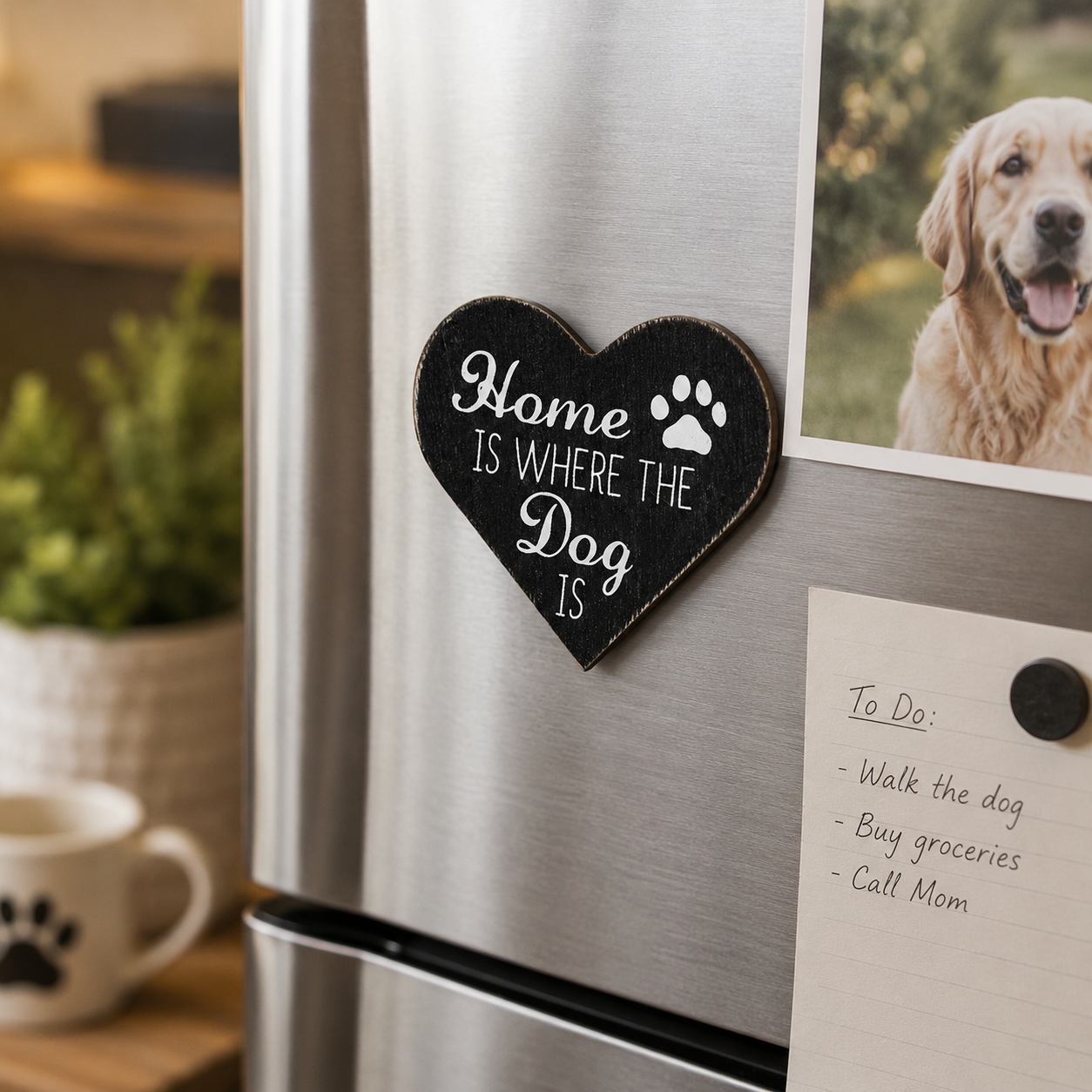 4" Wood Magnet - Home Is Where The Dog Is | Black and White | Fur Babies Collection