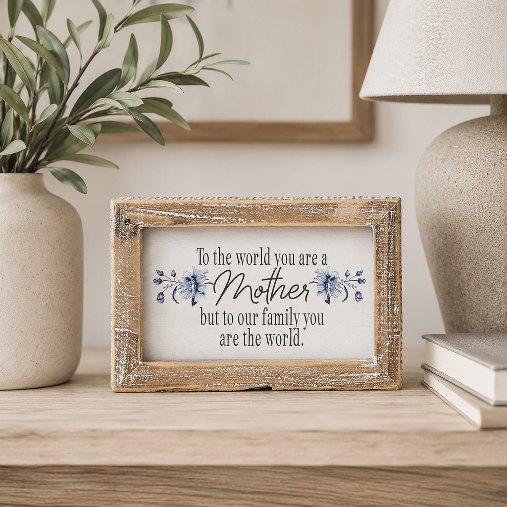 6" x 4" Reversible Wood Frame Sign - World/Blessing | Multicolor | Mother's Day Collection