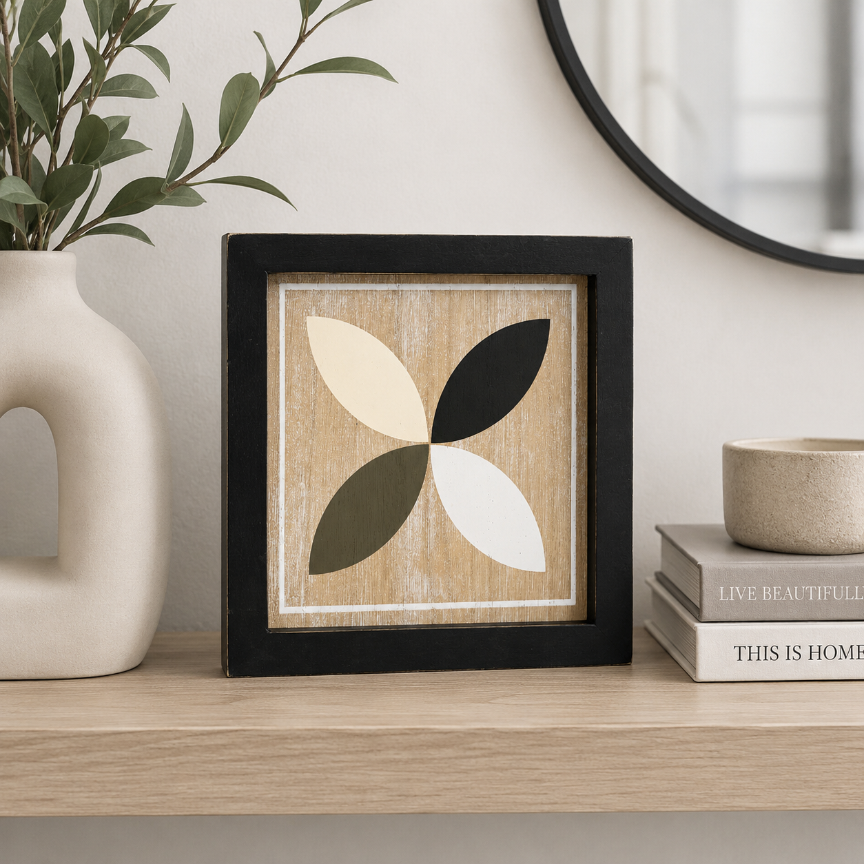 8" Reversible Wood Frame Sign - Flower/Propeller | Multicolor | Neutral Mod Collection