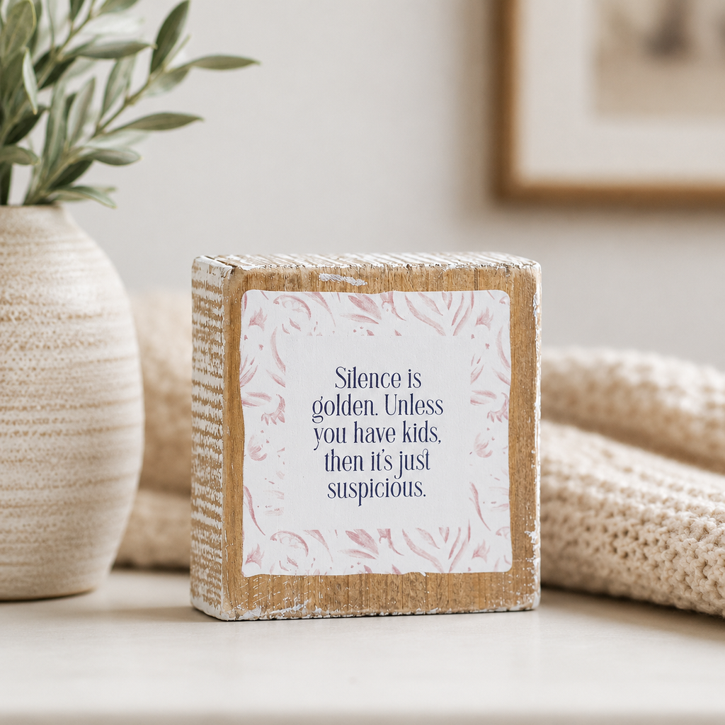 3" Reversible Wood Frame Sign - Happy/Silence | Mother's Day Collection