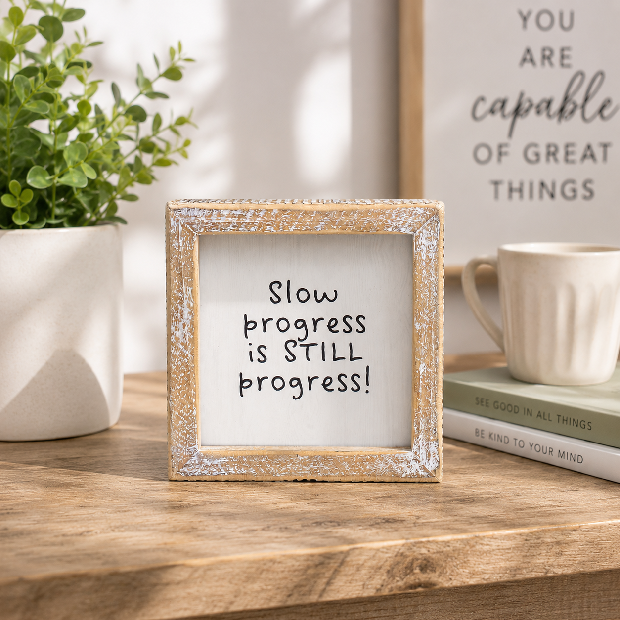 5" Reversible Wood Frame Sign - Progress | Multicolor