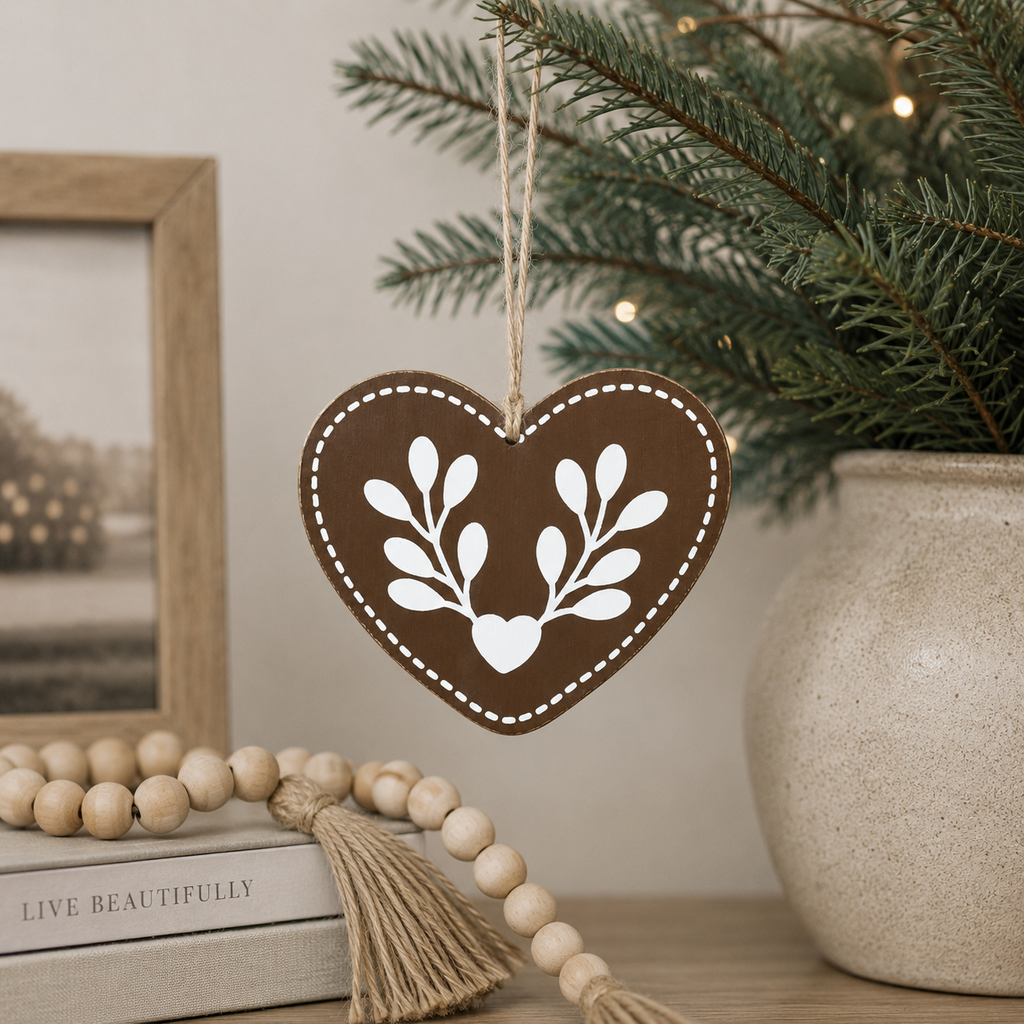 5" Reversible Wood Ornament - Heart | Brown and Tan