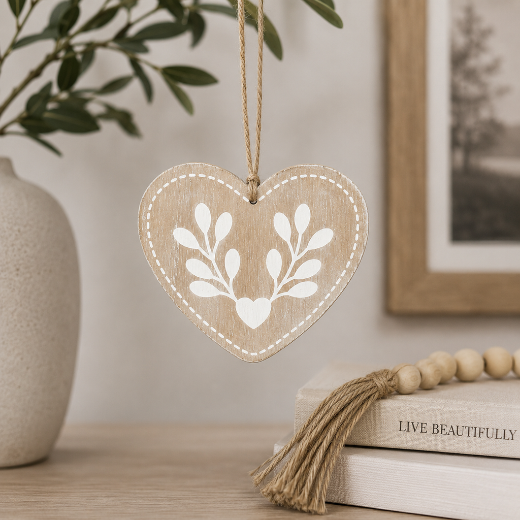 5" Reversible Wood Ornament - Heart | Brown and Tan